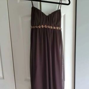 Ruby Rox size small, brown chiffon dress. Empire waist embellished w/ beads. Nwt